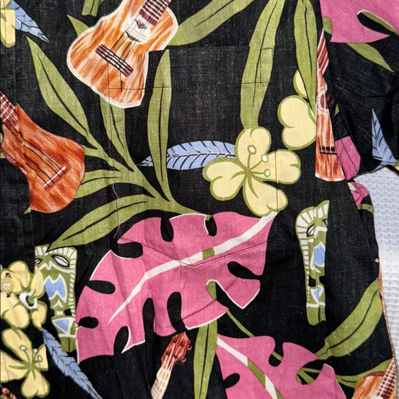 Reyn Spooner Hawaiian Aloha Shirt Black Floral Ukulele Tiki 100% Cotton Sz XL - Picture 5 of 10
